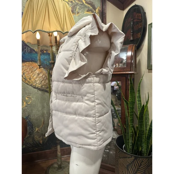 Mazik Cream Ruffle Puffer Vest Boho Fall Layering Medium - Picture 6 of 13